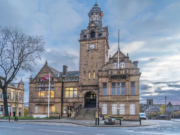 Cleckheaton Town Hall featuring a clock tower.