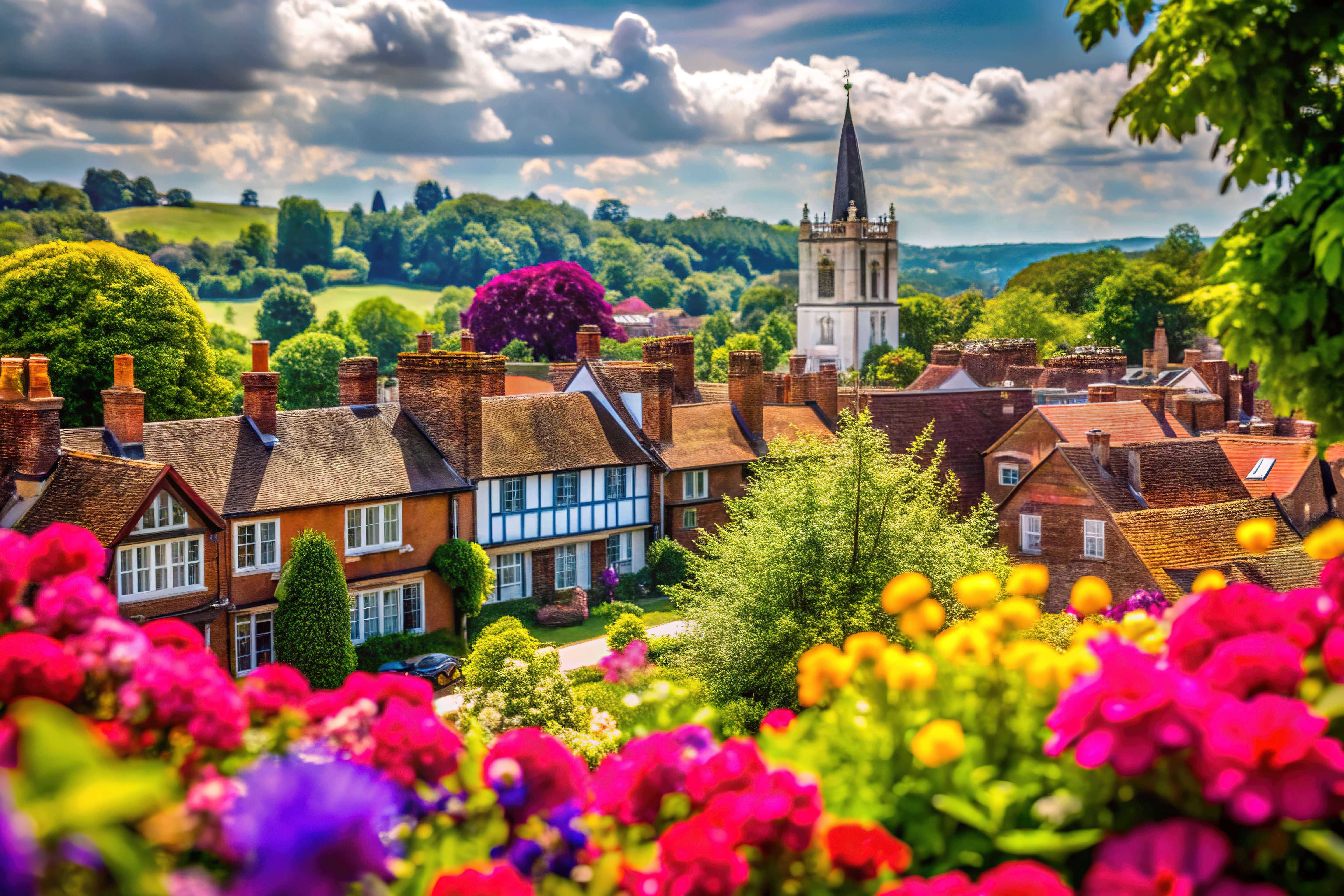 a garden of flowers in front of a building
