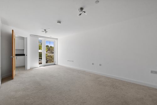 a room with a carpet and a window