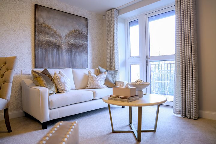 a living room with a couch and a coffee table