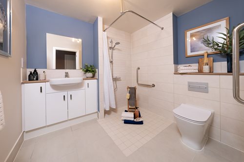 a bathroom with a standup shower