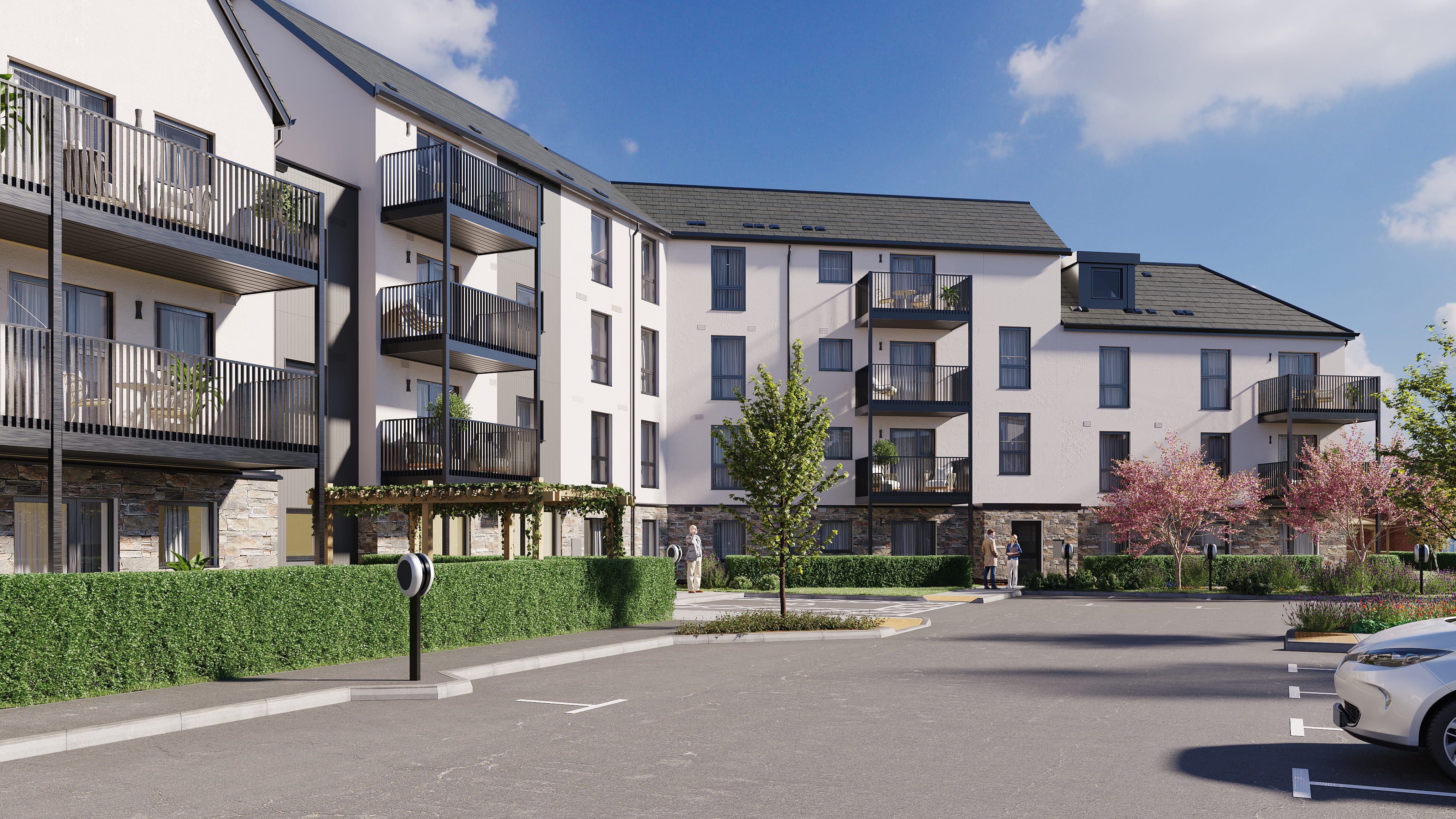 a row of apartment buildings
