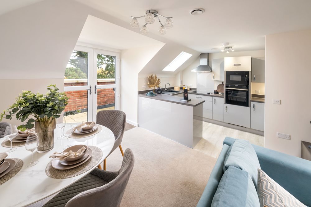 a kitchen and living room