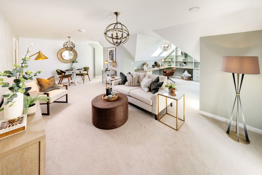 a living room with a white couch