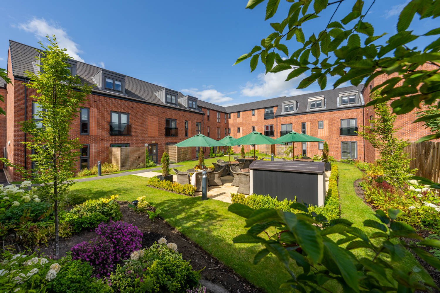 a garden in front of a building