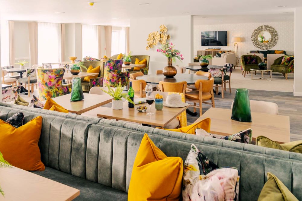 a living room with a couch and a coffee table