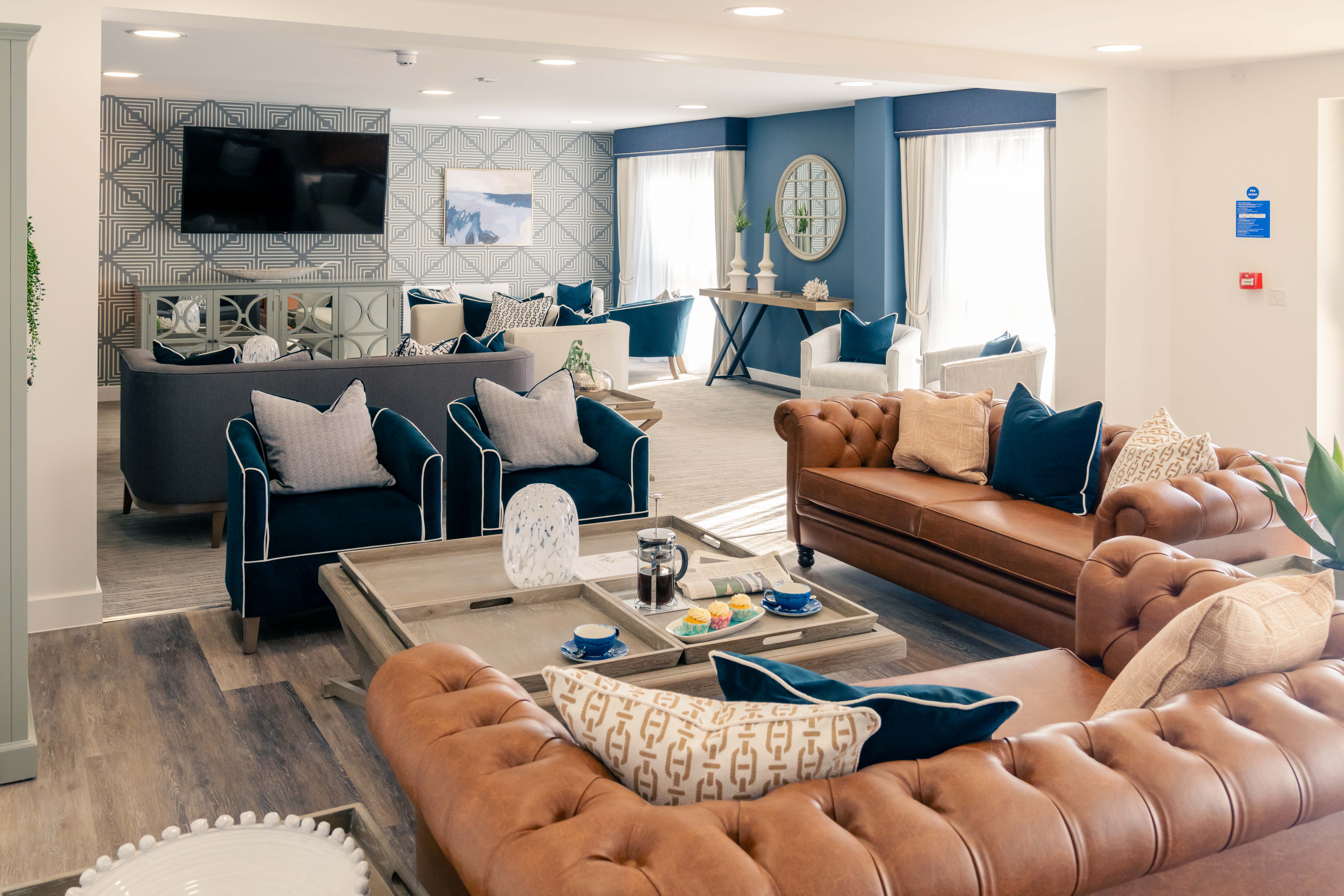 a living room with a couch and a coffee table