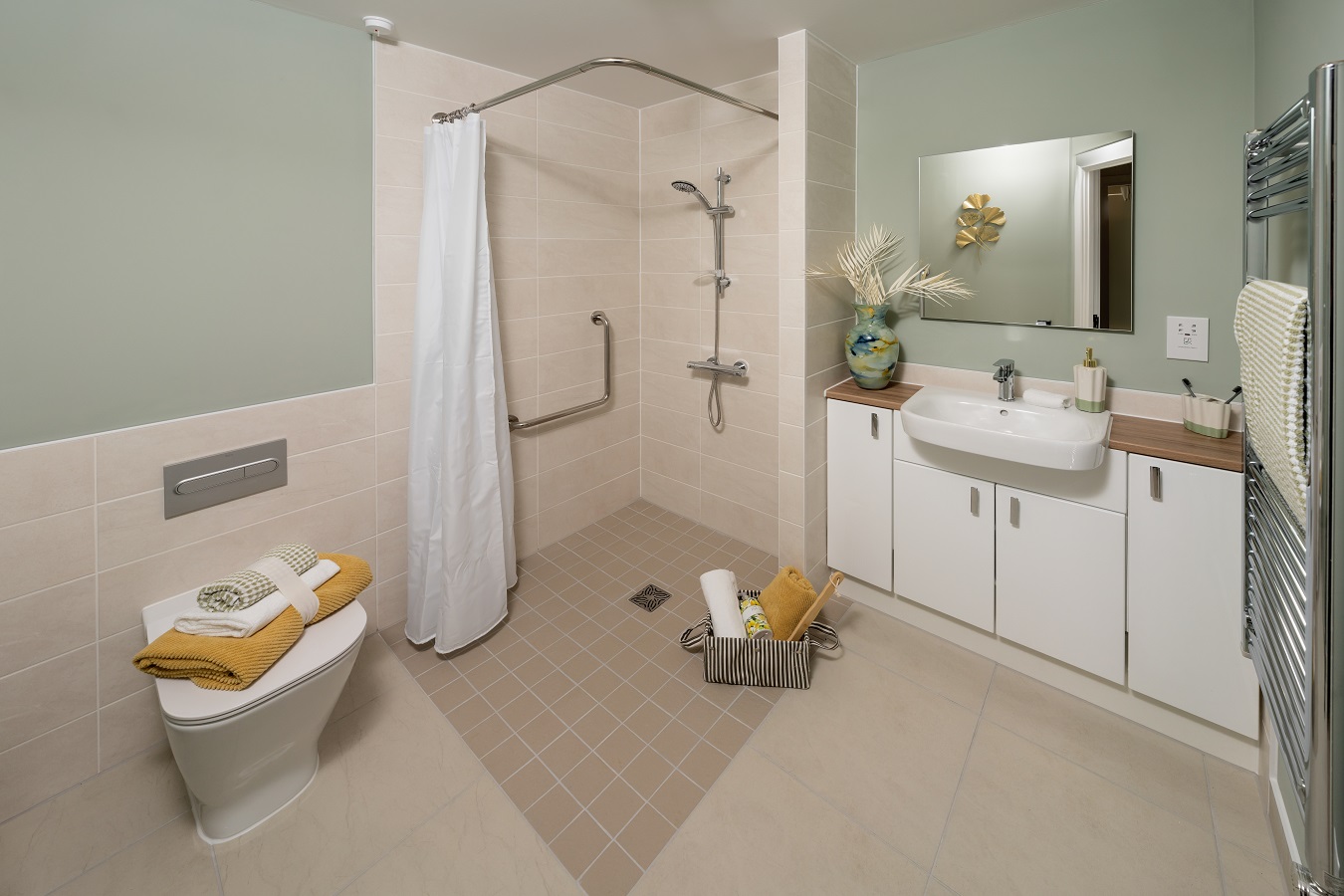a bathroom with a shower and sink