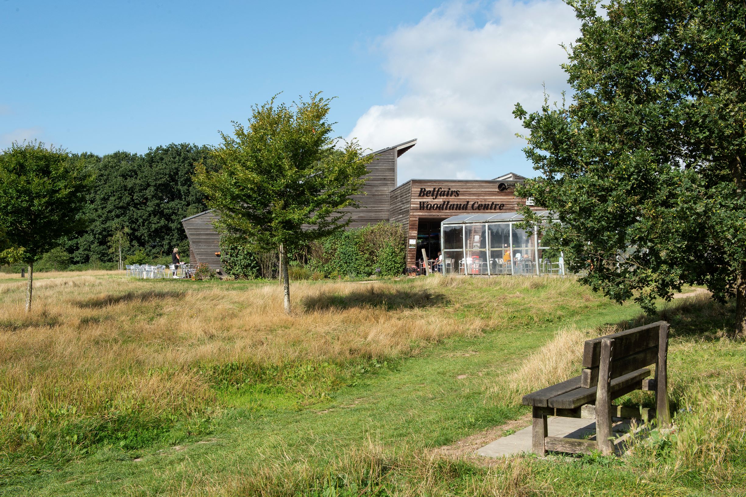 a building with a bench in front of it