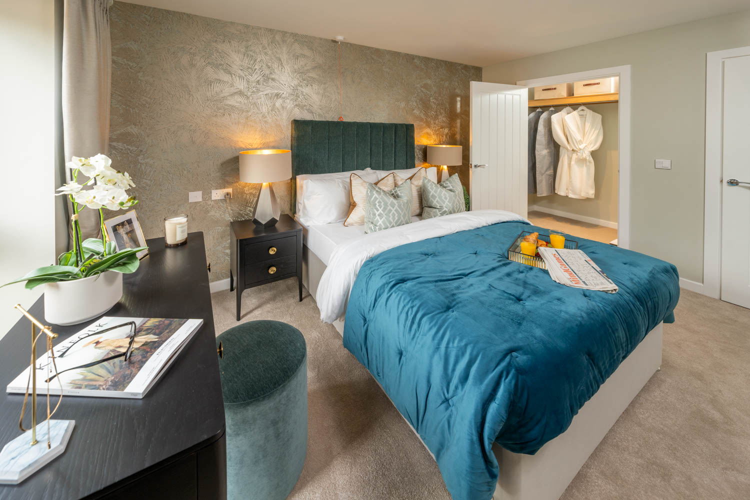 a bedroom with two beds