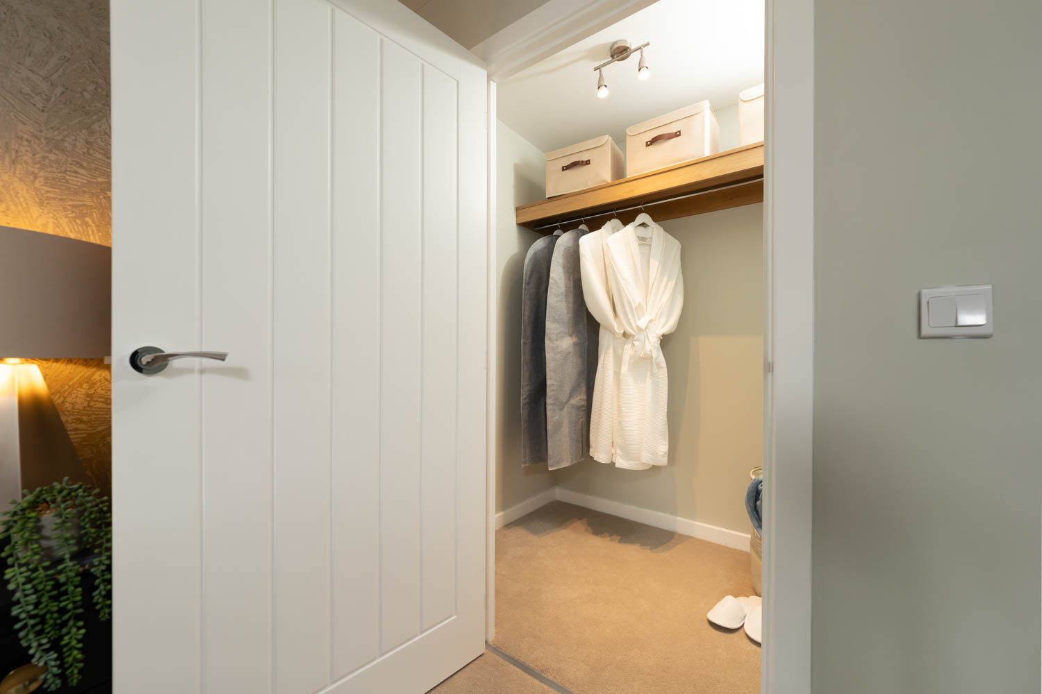 a closet with a towel on it