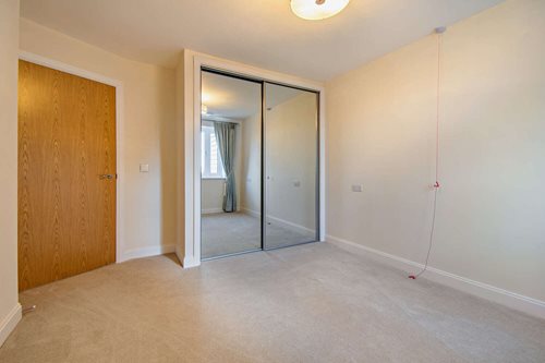 a room with a glass door