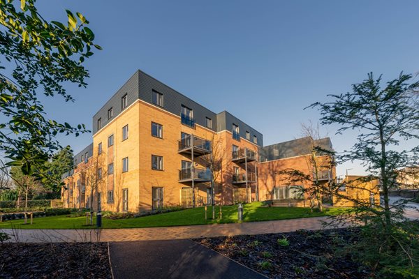 a building with trees around it