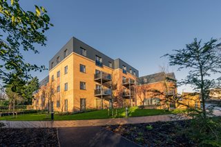 a building with trees around it