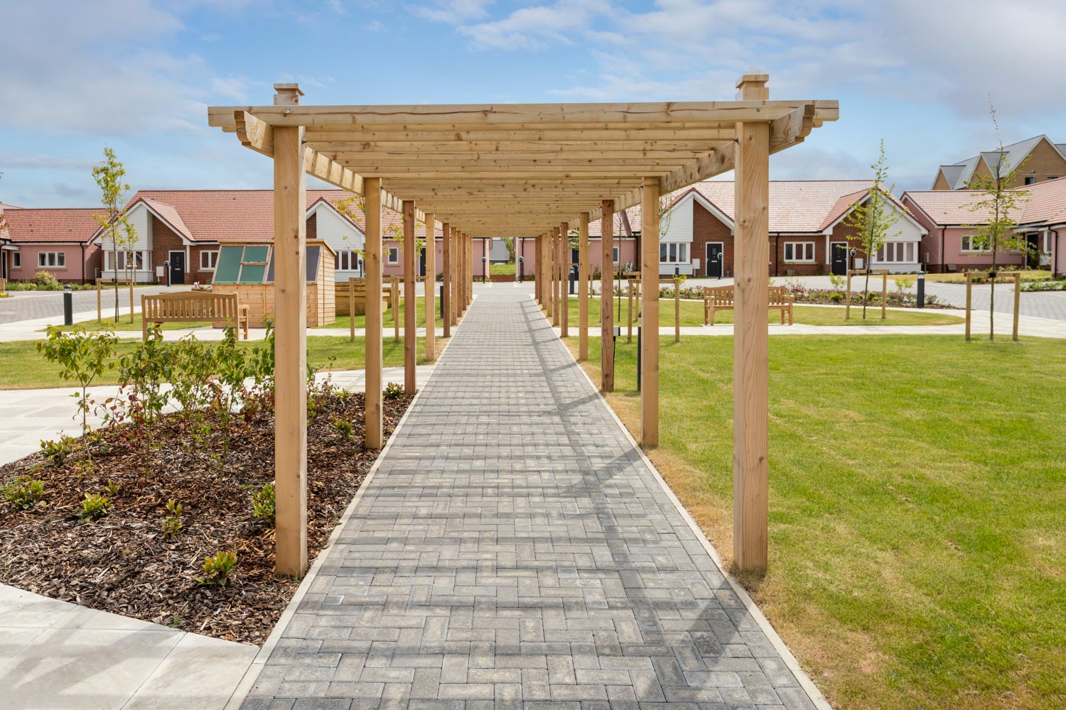a walkway with a covered area