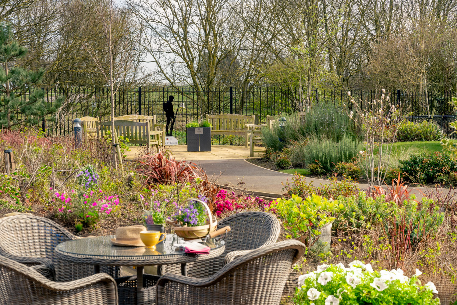 a person walking in a garden