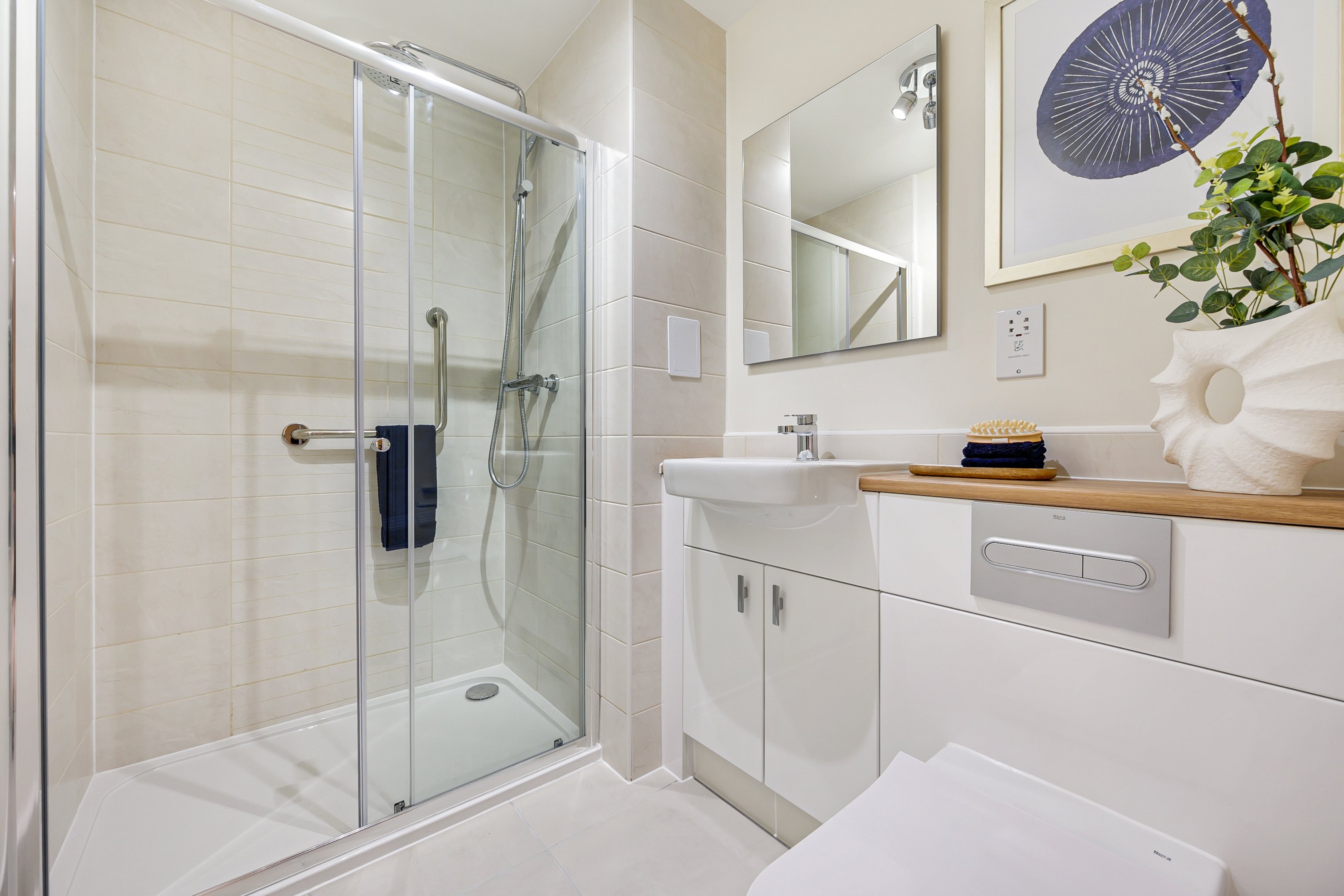 a bathroom with a glass shower