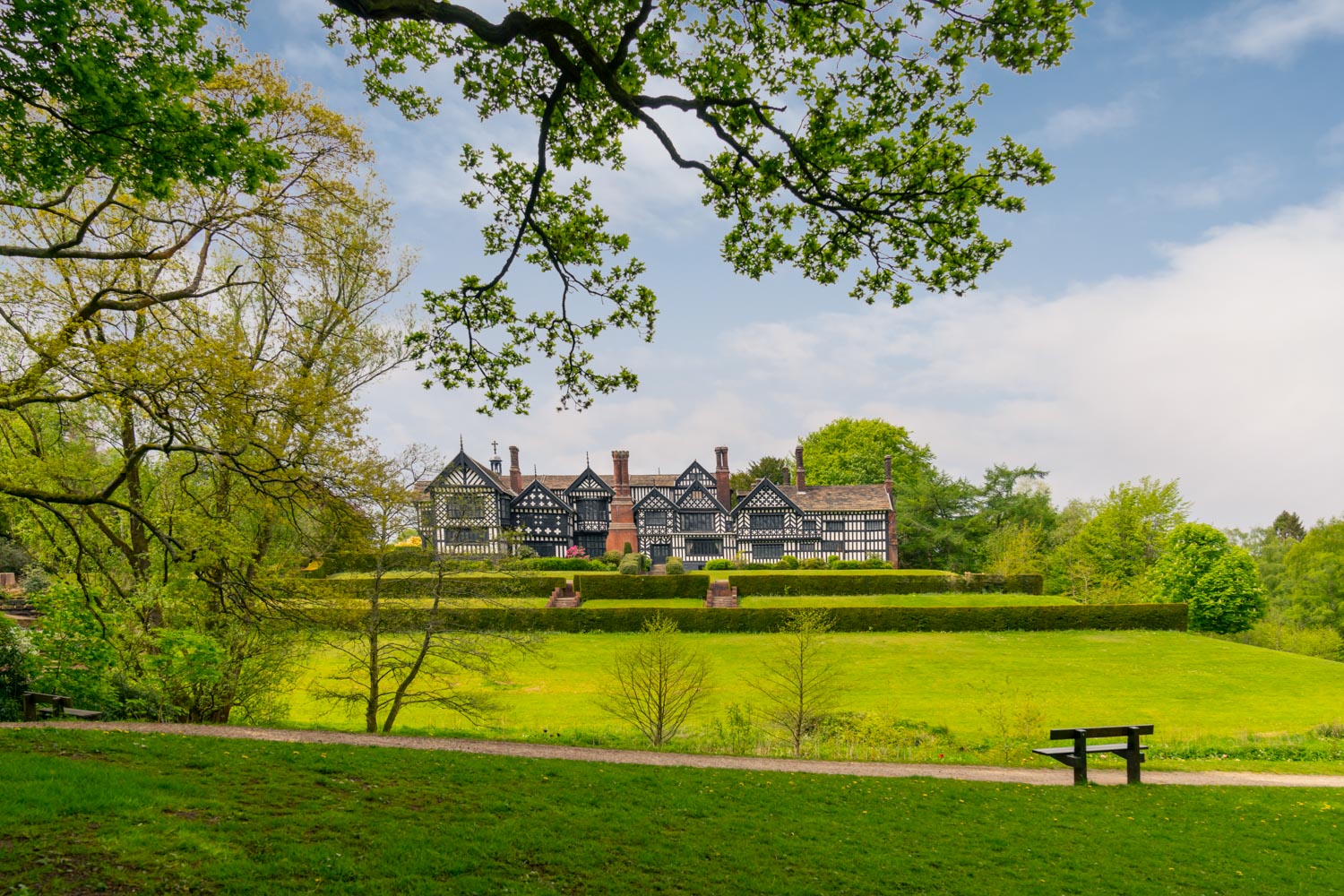 a large house with a lawn and trees in front of it