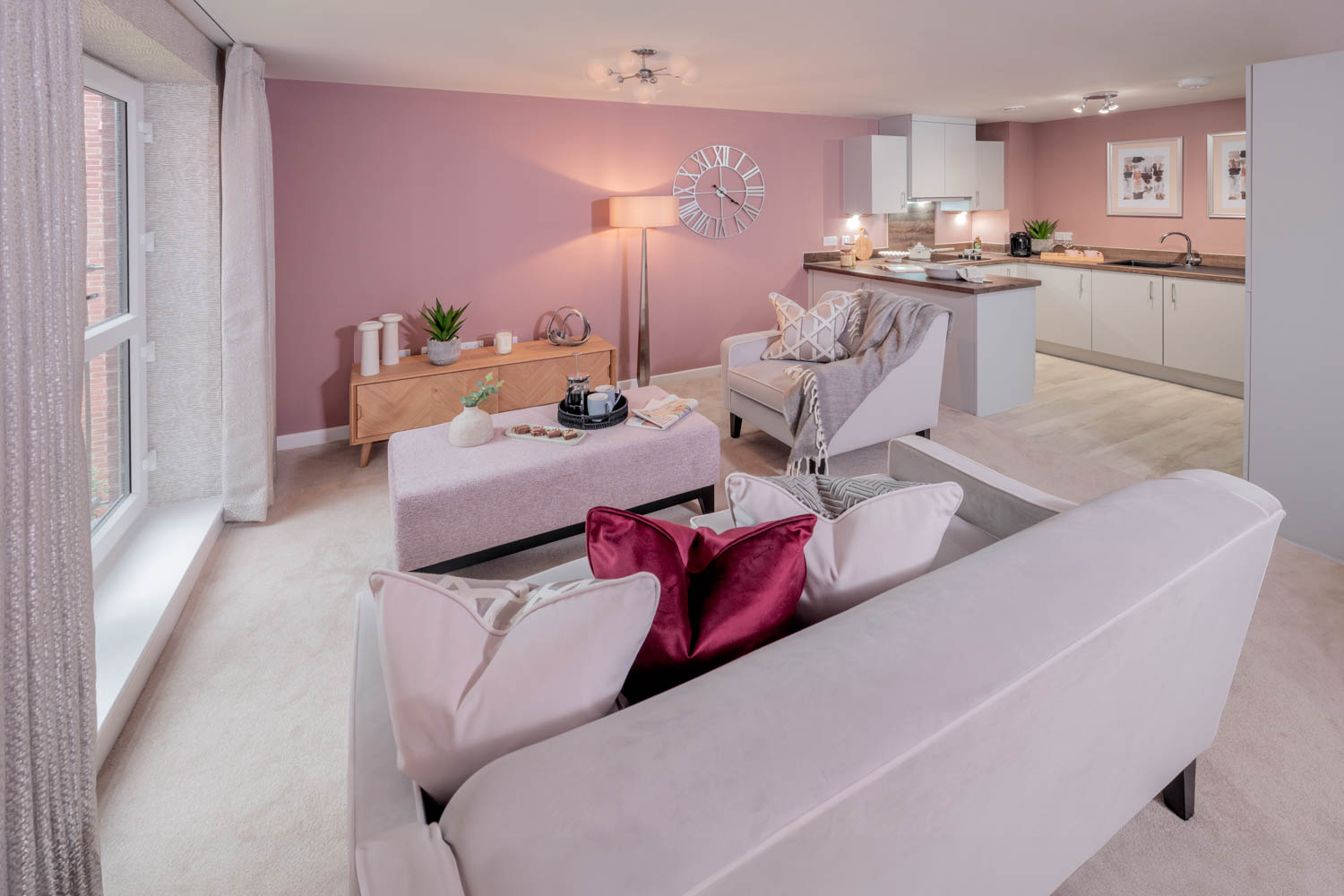 a living room with a couch and a table