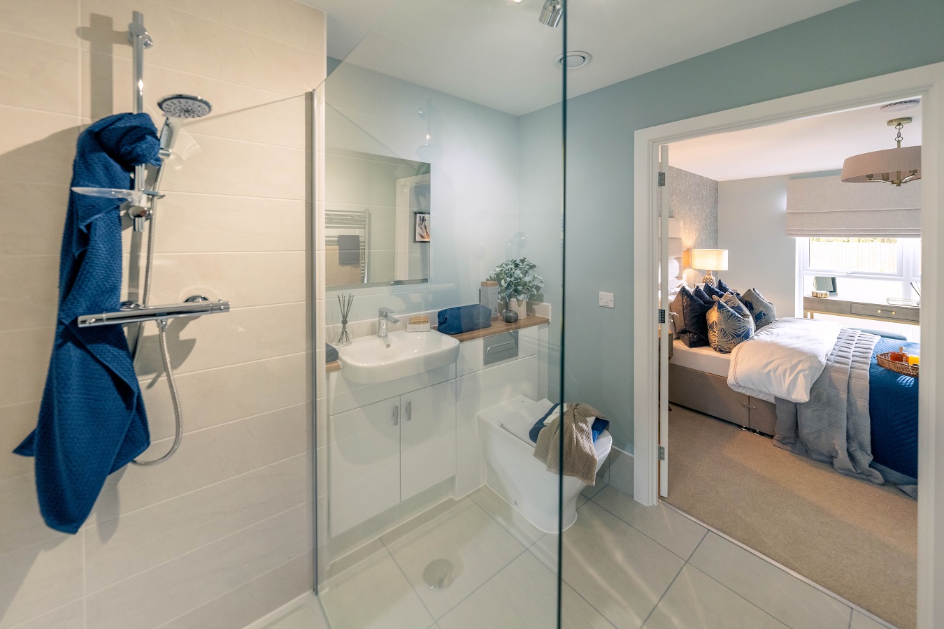 a bathroom with a glass shower