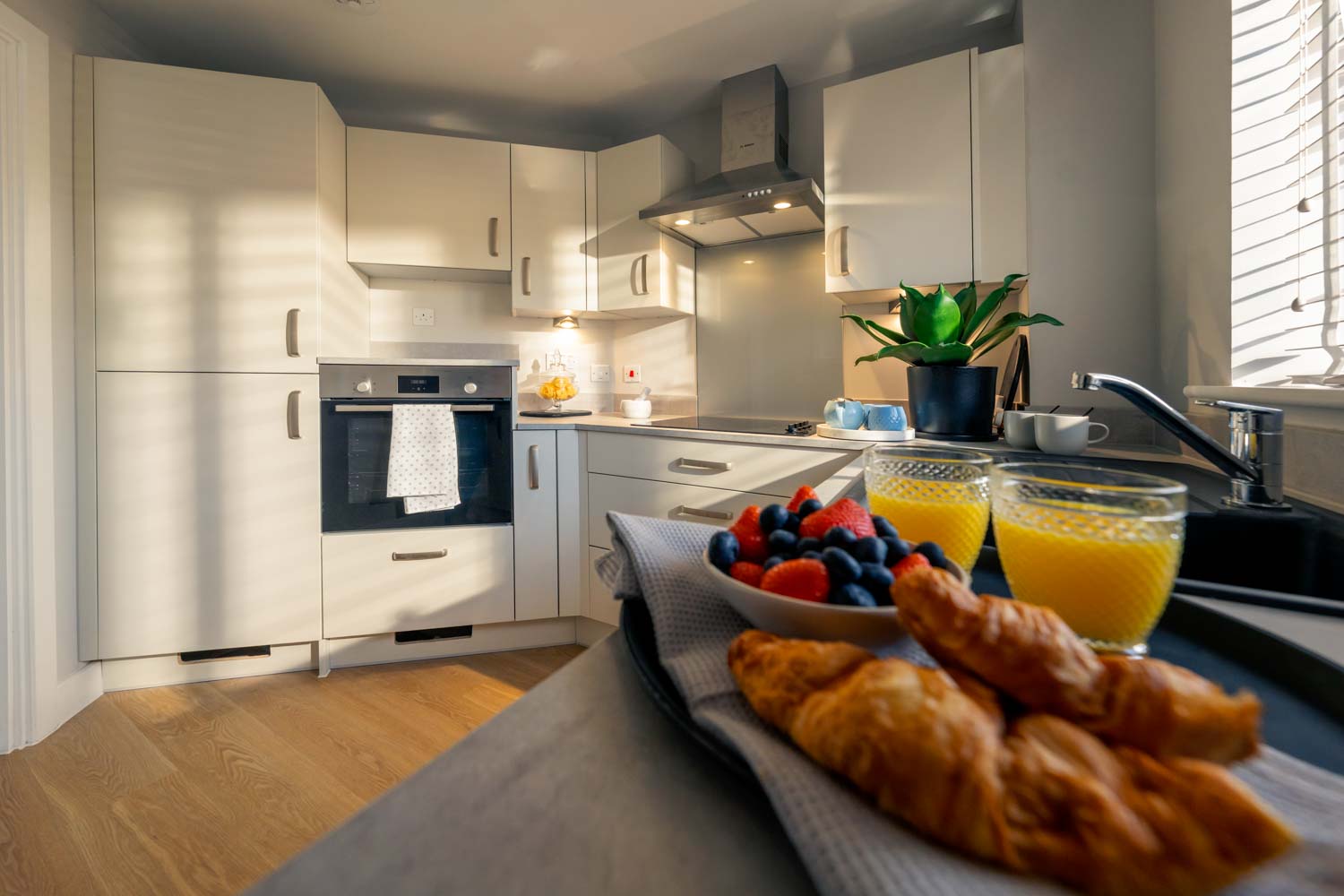 a kitchen with a large island