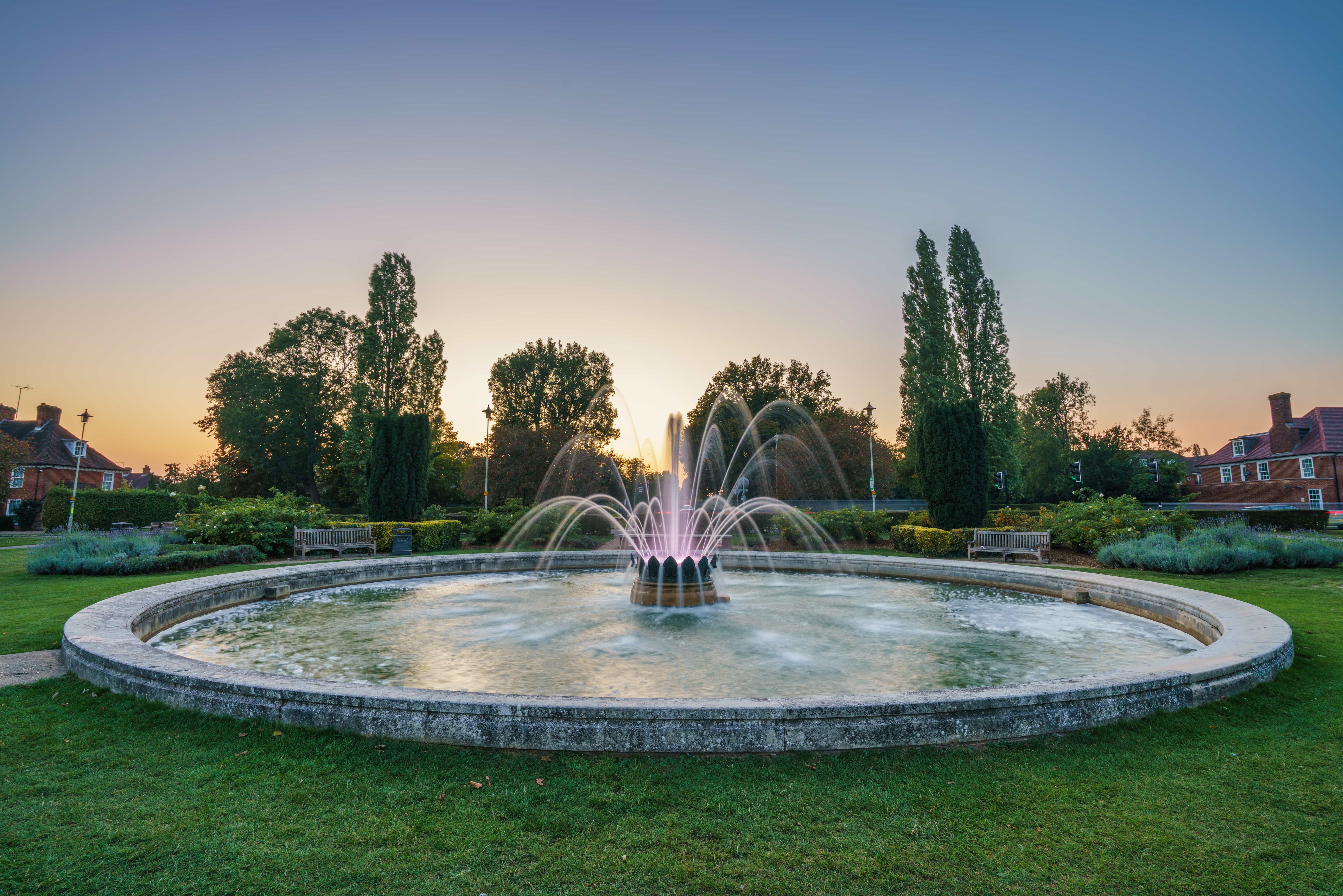 a fountain in a park