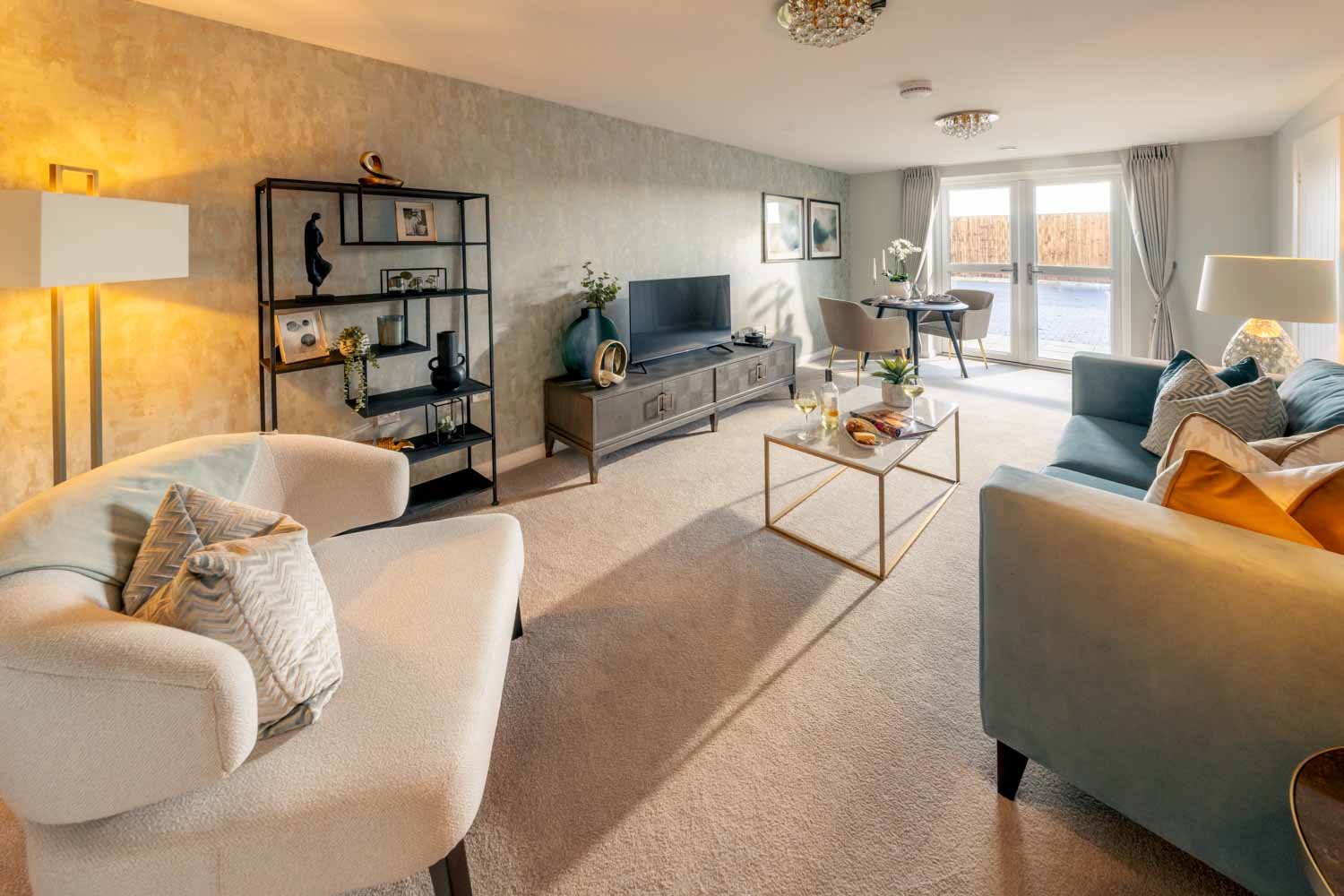 a living room with a couch and a coffee table