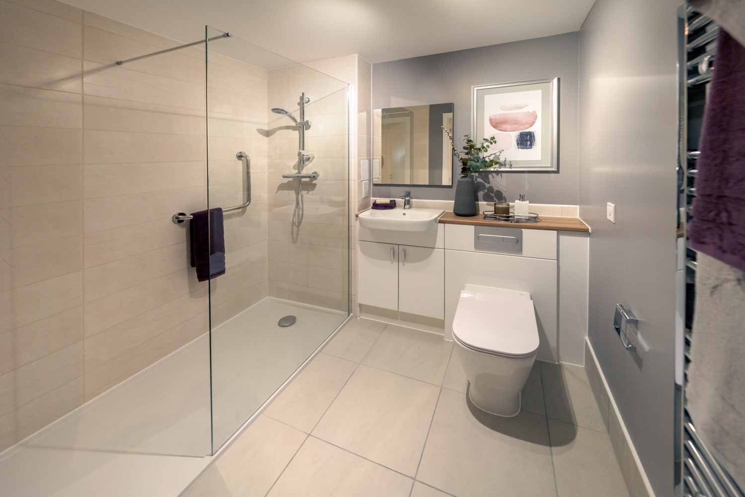 a bathroom with a glass shower