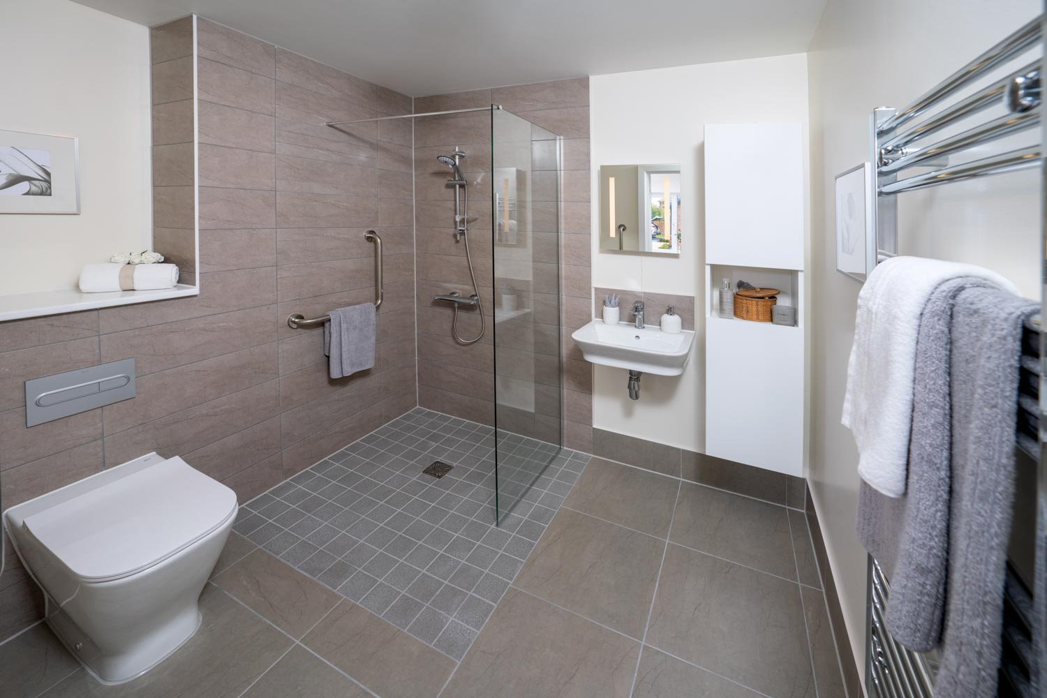 a bathroom with a glass shower