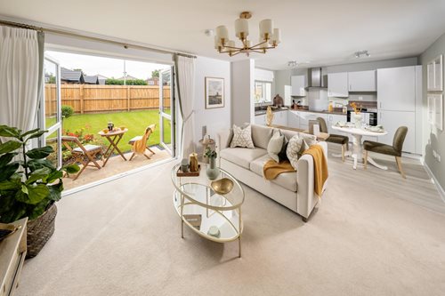 a living room with a large window