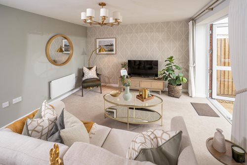 a living room with a couch and a table