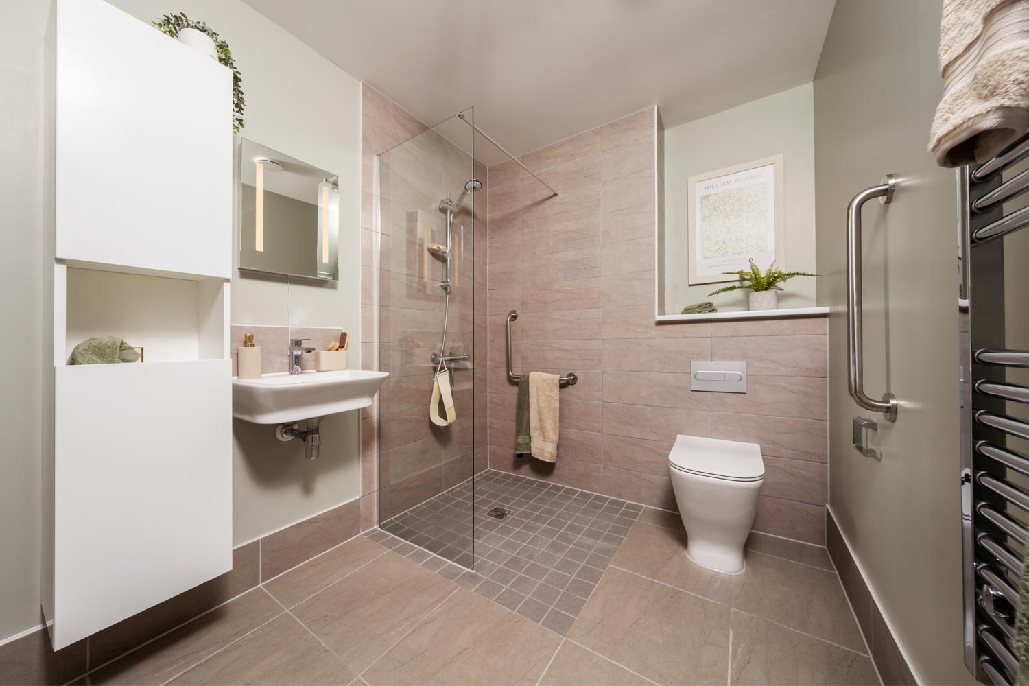 a bathroom with a glass shower