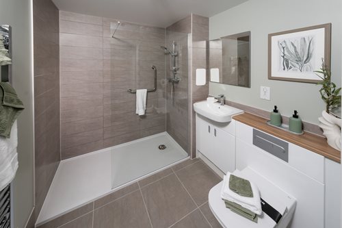 a bathroom with a glass shower