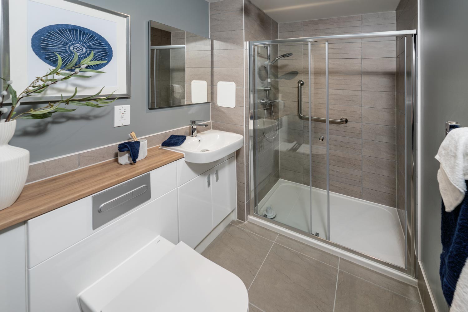 a bathroom with a glass shower