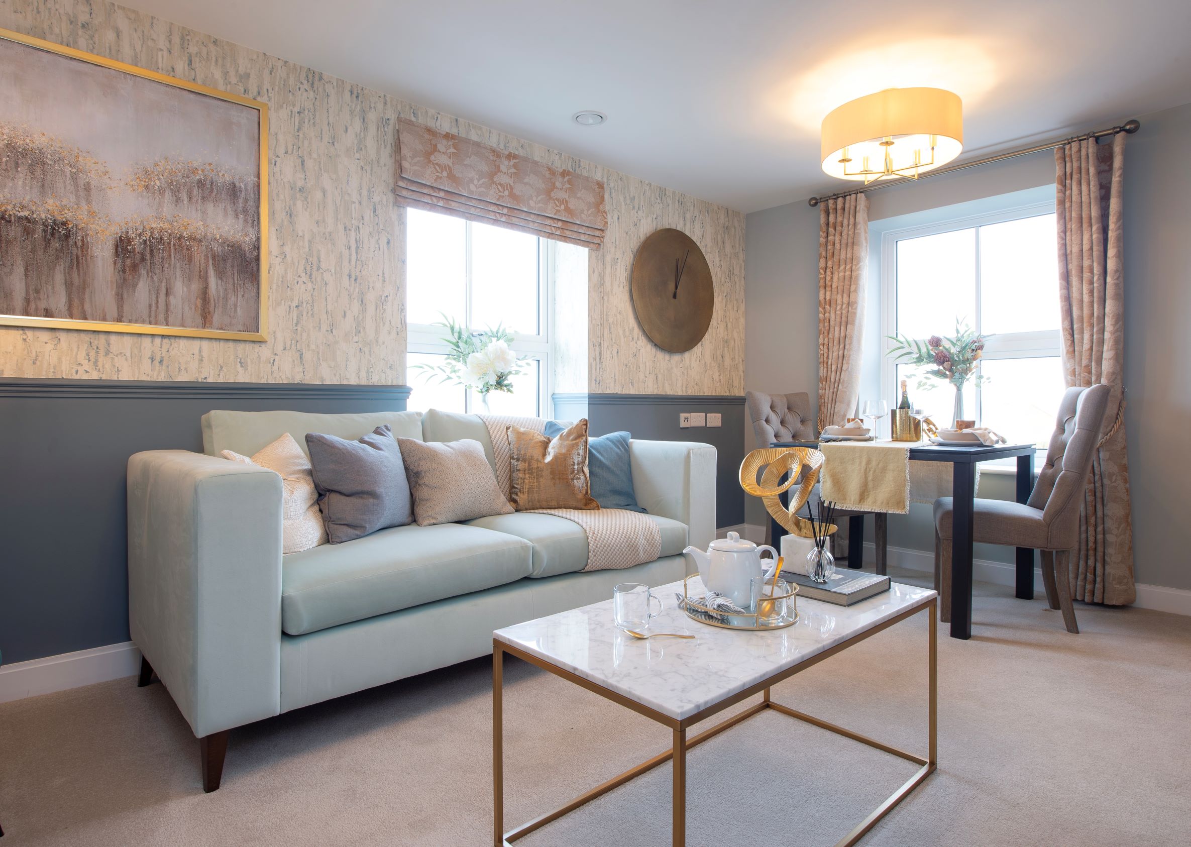 a living room with a couch and a coffee table