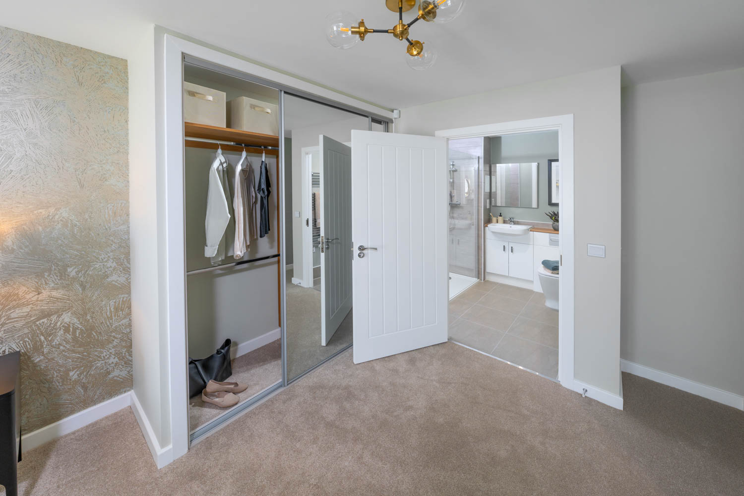 a bathroom with a glass door