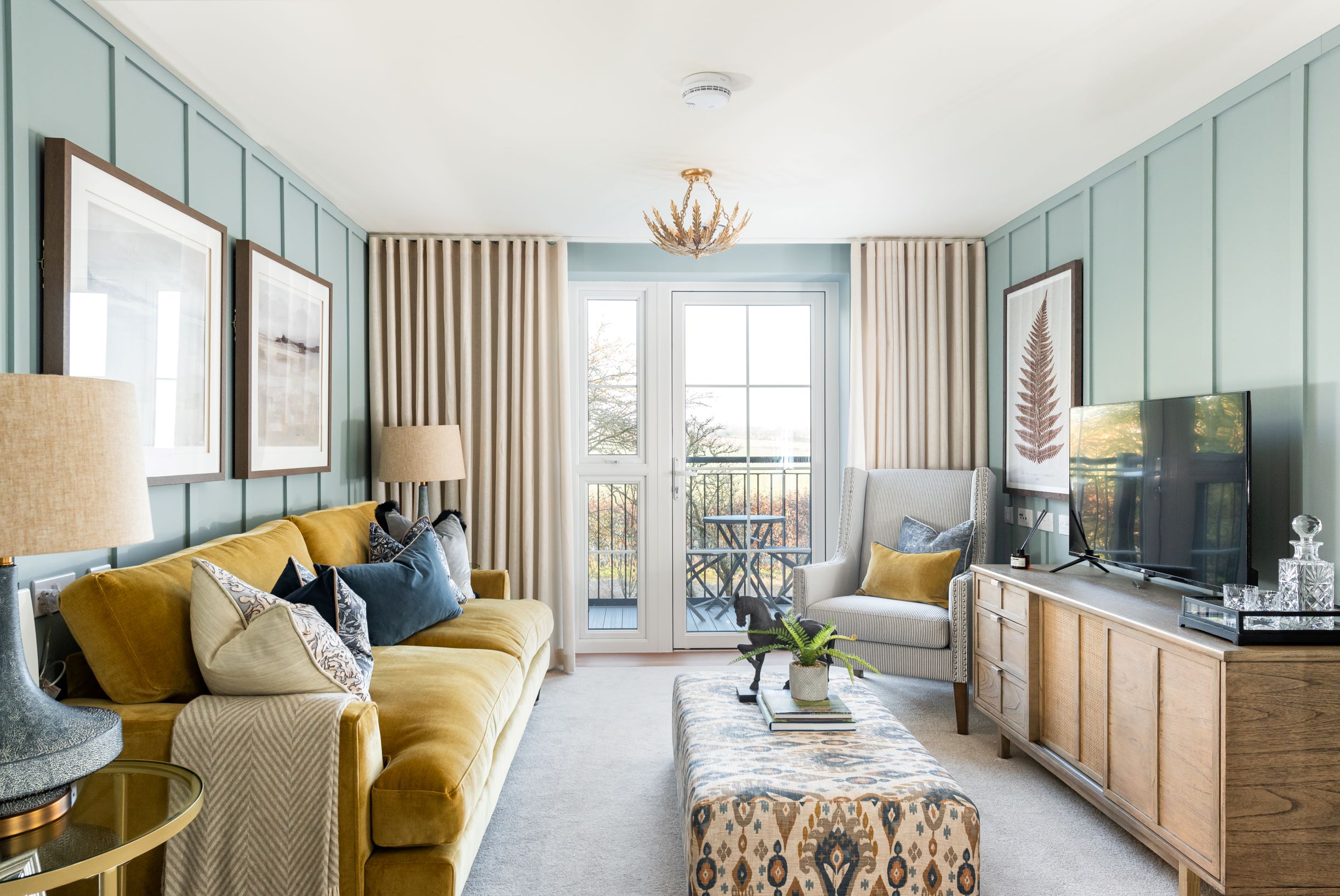 a living room with a large window