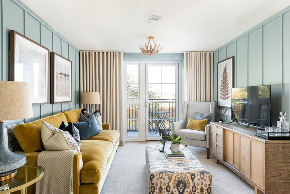 a living room with a large window