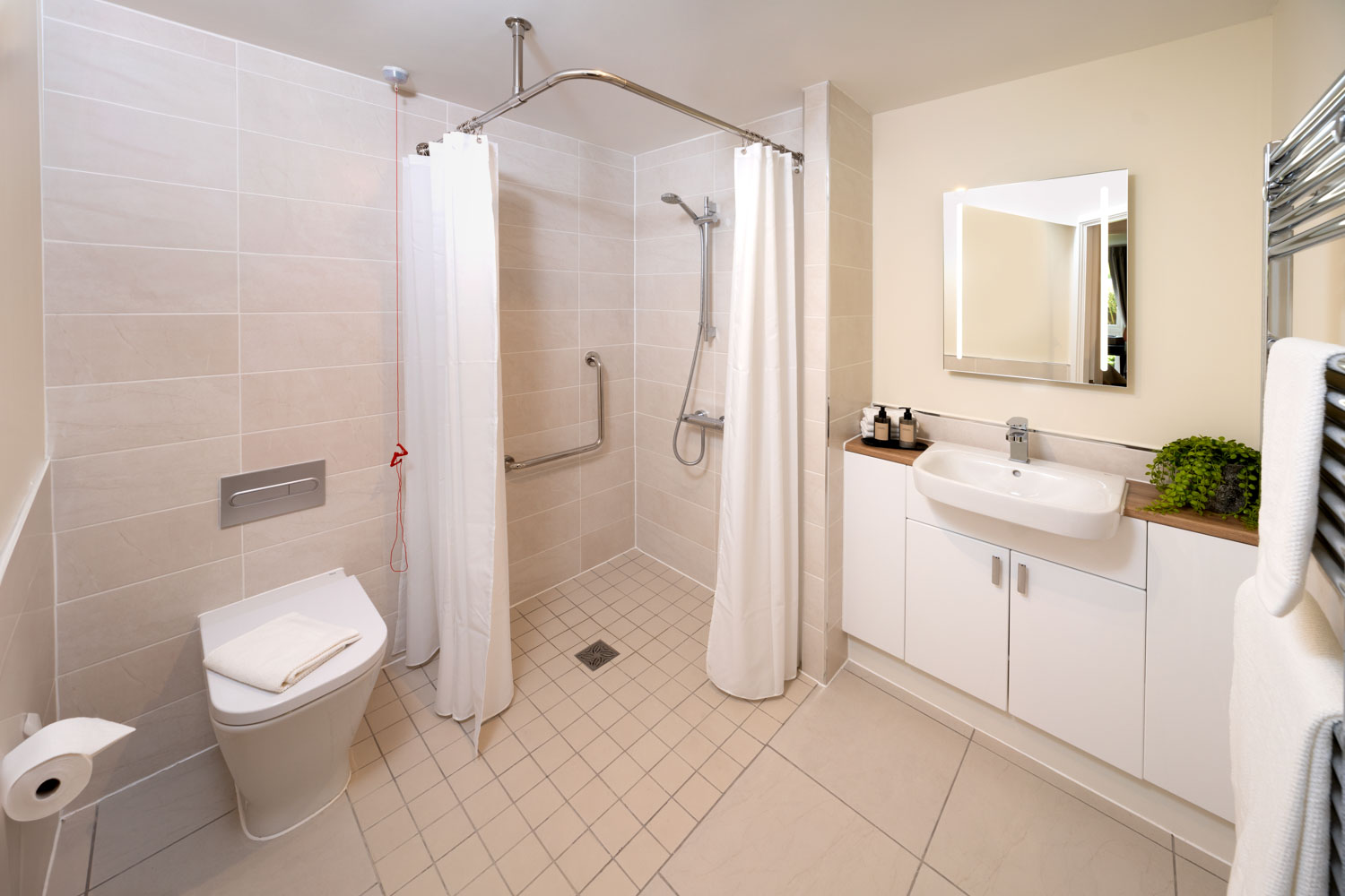 a bathroom with a standup shower