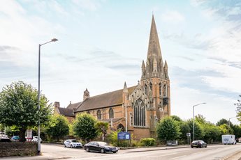 a large building with a tower