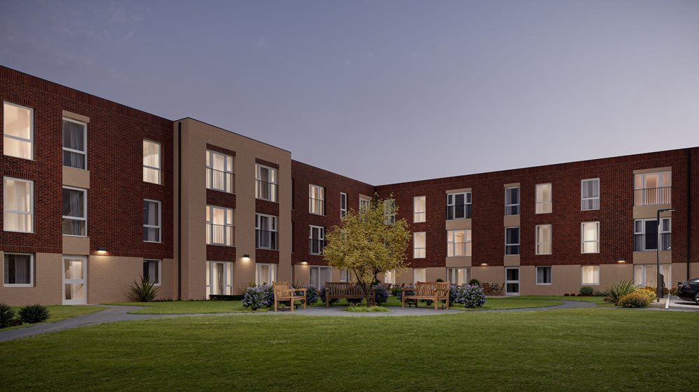 a building with a lawn in front
