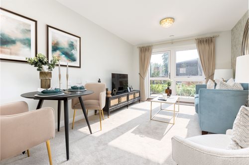 a living room with a fireplace