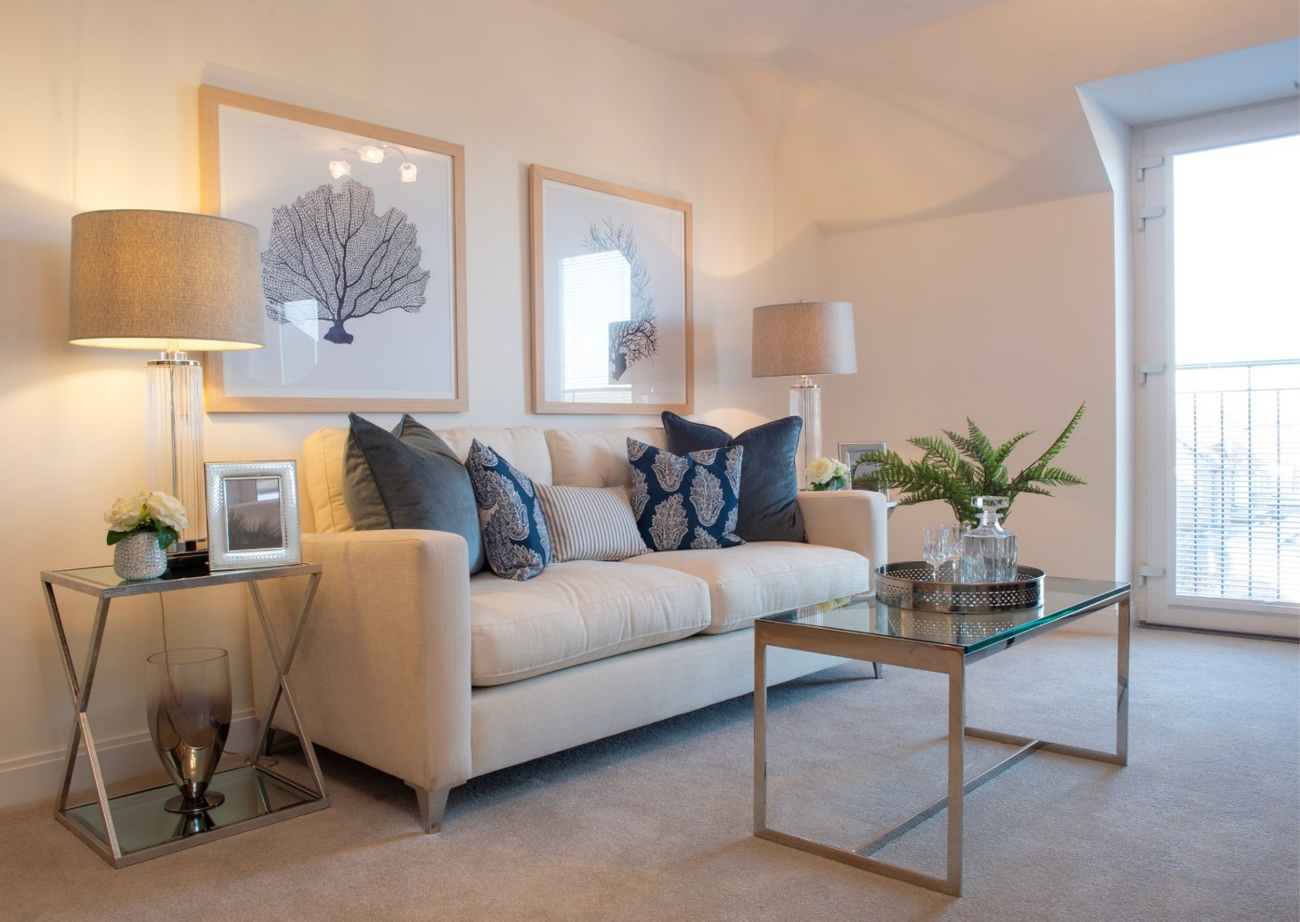 a living room with a couch and a coffee table