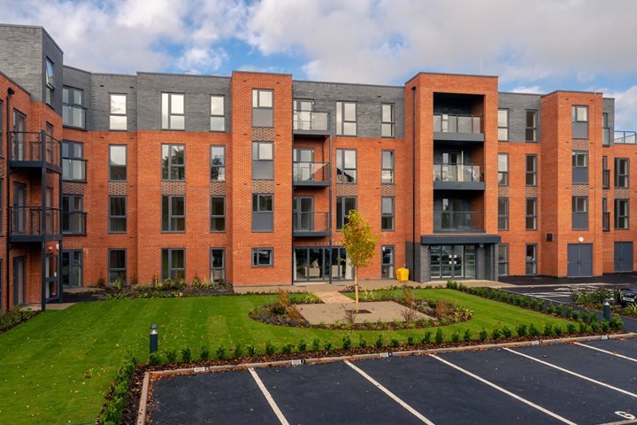 a building with a parking lot