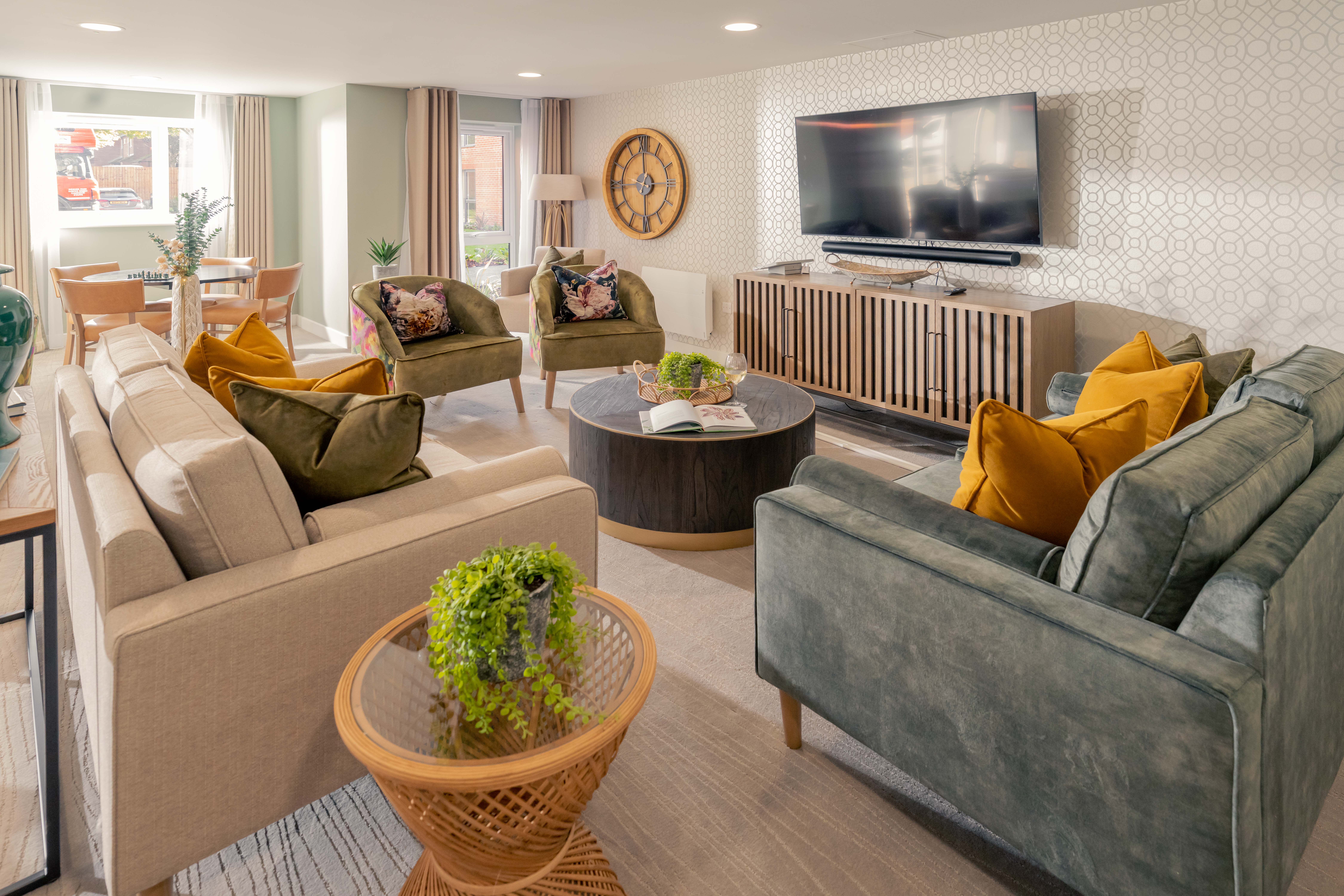a living room with a couch and a television
