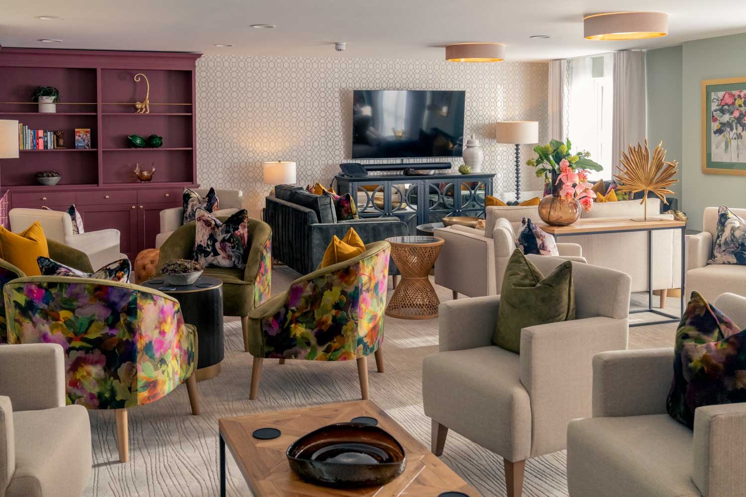 a living room with a large television