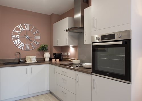 a kitchen with white cabinets