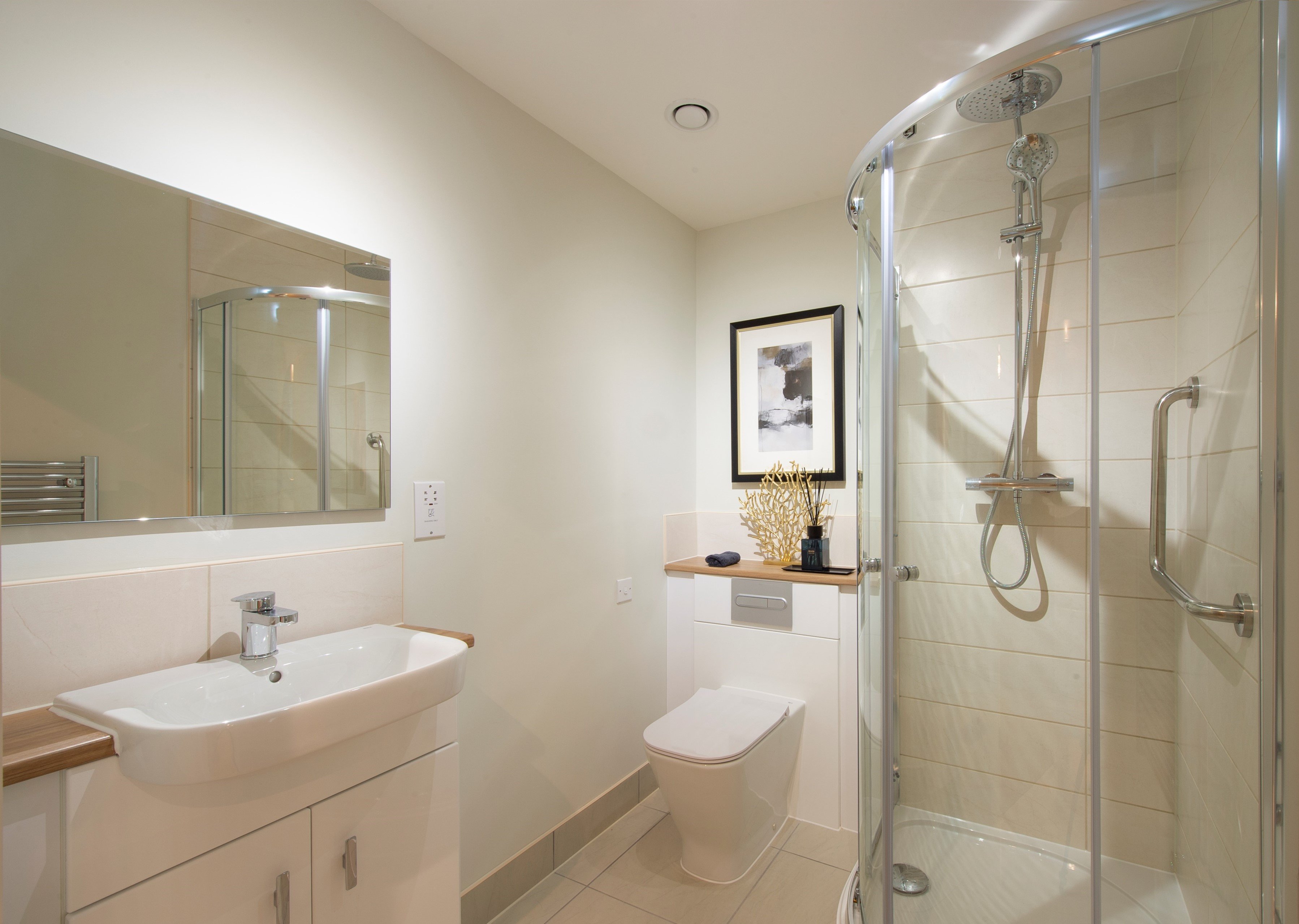 a bathroom with a glass shower