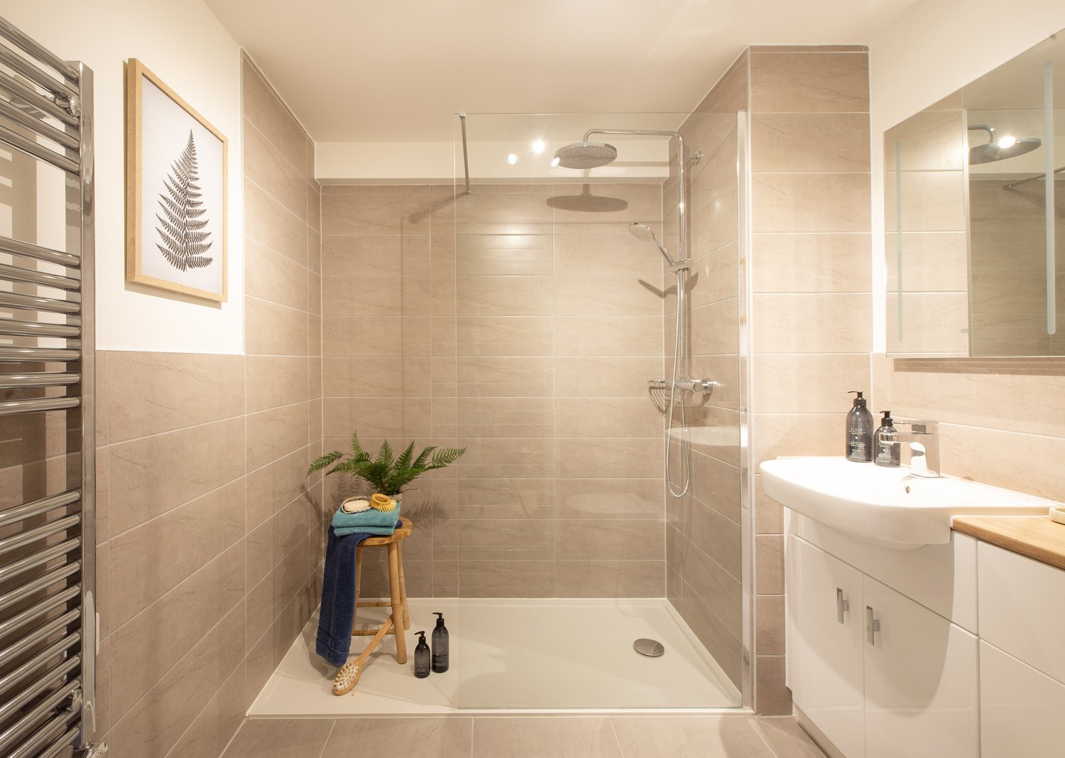 a bathroom with a glass shower