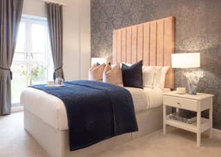 a bed with a headboard